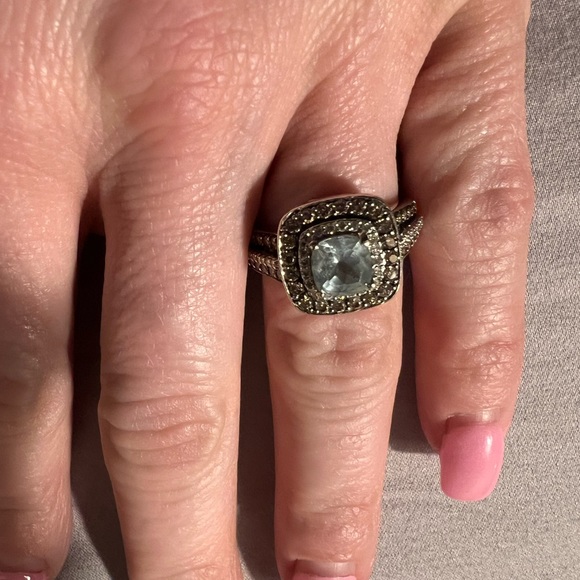 LeVian 14k Chocolate Diamonds Sea Blue Aquamarine Diamond Ring Size 7 - Picture 9 of 12